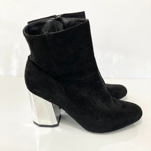 Silver Heeled Black Velvet Booties Size 10